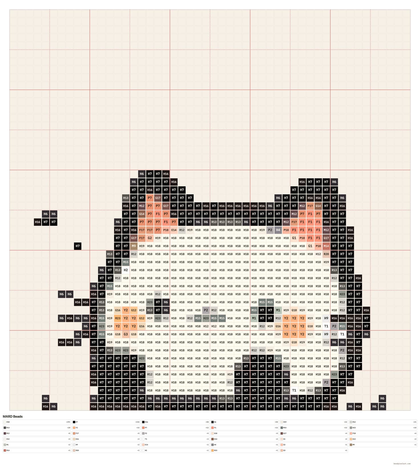 Example MARD bead pixel art chart of a kawaii cat from the photo-to-pattern guide